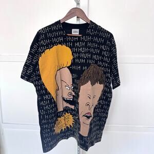 Vintage Beavis and Butt-Head Huh-Huh Allover Print T-Shirt